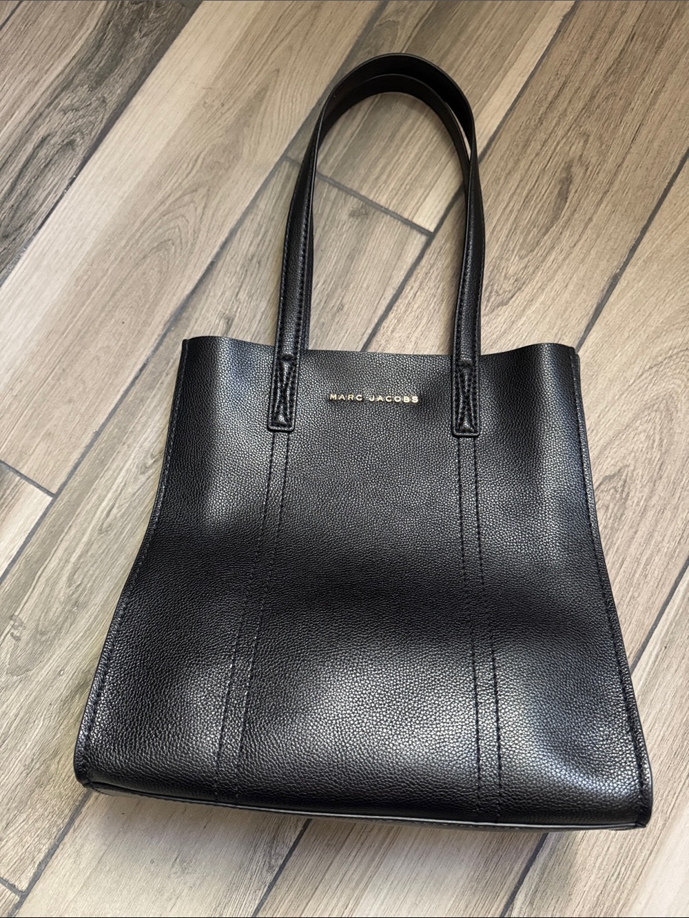 Marc Jacobs Black Pebbled Leather Tote with Gold Logo